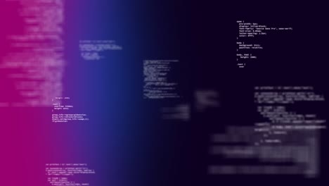 Binärcodes-Bewegen-Sich-Auf-Rosa,-Violettem-Und-Dunkelblauem-Hintergrund