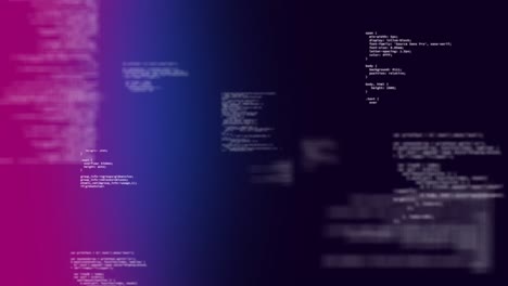 códigos binarios que se mueven sobre un fondo rosa, púrpura y azul oscuro