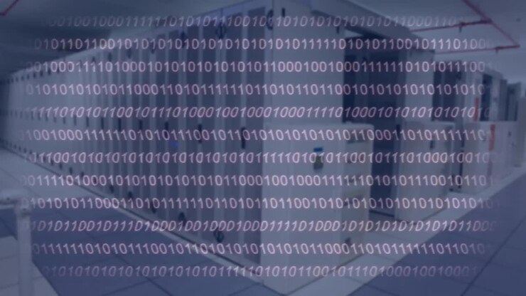 Animation of light spots and binary coding over server room