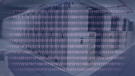 animation of light spots and binary coding over server room