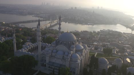 suleymaniye mosque, sunrise , 4k aerial drone video with city view