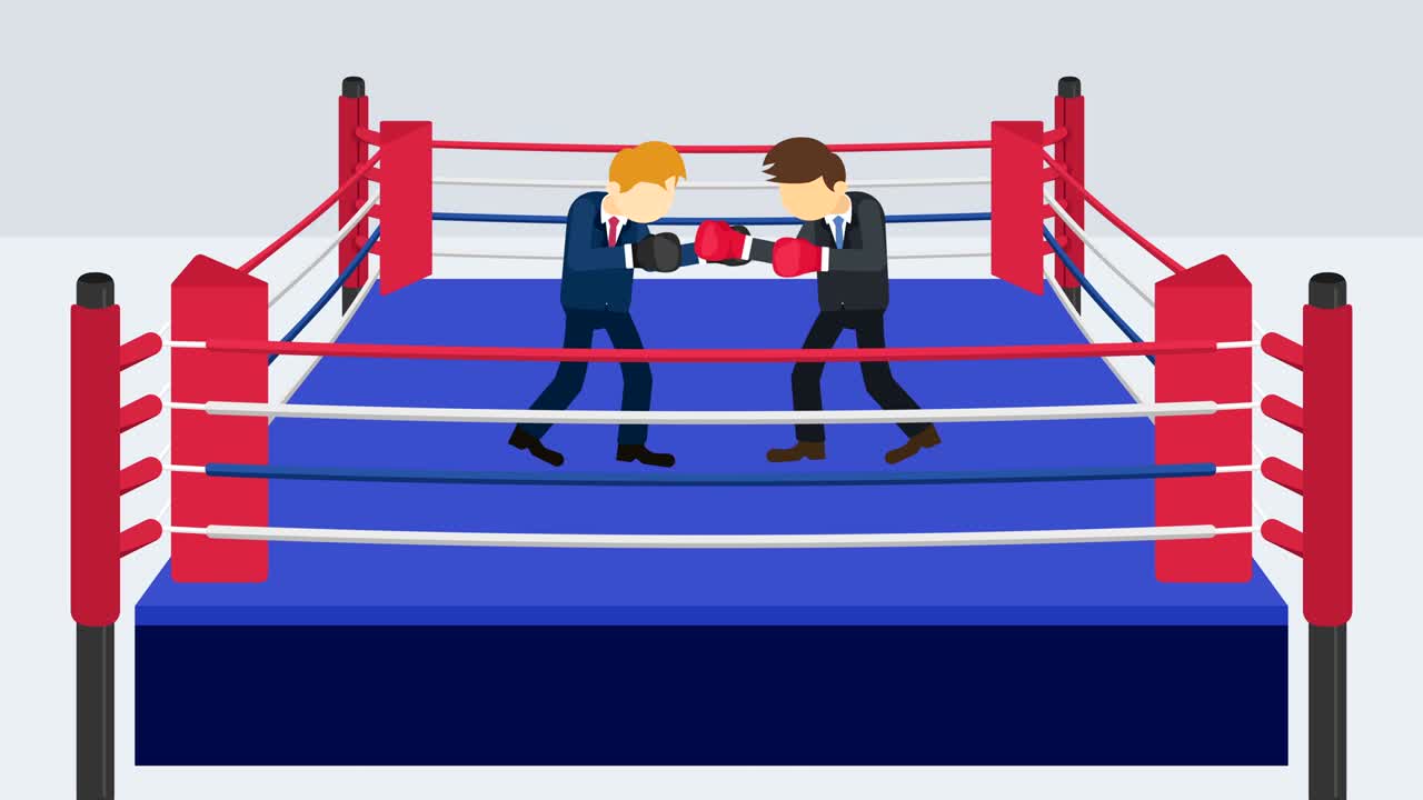 la batalla del hombre de negocios en guantes de boxeo. concepto de competencia de negocios. ilustración de bucle en estilo plano.
