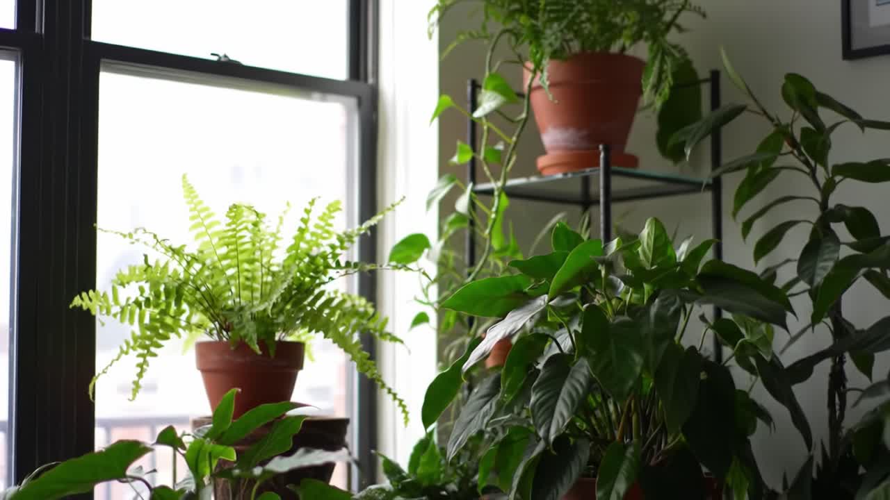 A Lush Indoor Garden Scene with Vibrant Green Plants, Highlighting the Natural Beauty and Freshness of Indoor Vegetation by a Bright Window