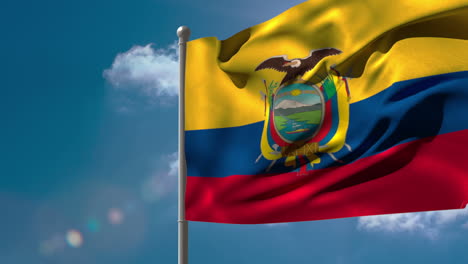 Bandera-Nacional-De-Ecuador-Ondeando-En-El-Asta-De-La-Bandera