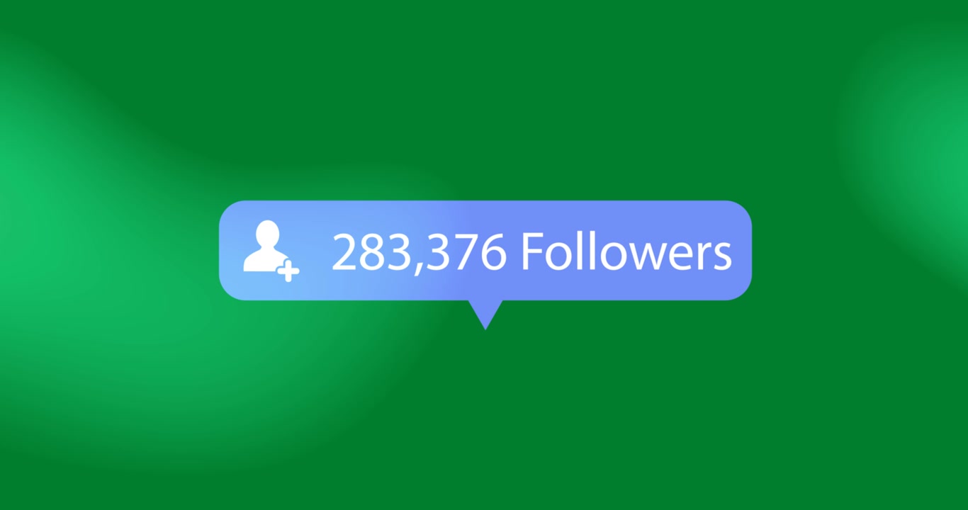 Profile icon, followers text and increasing numbers on speech bubble against black background