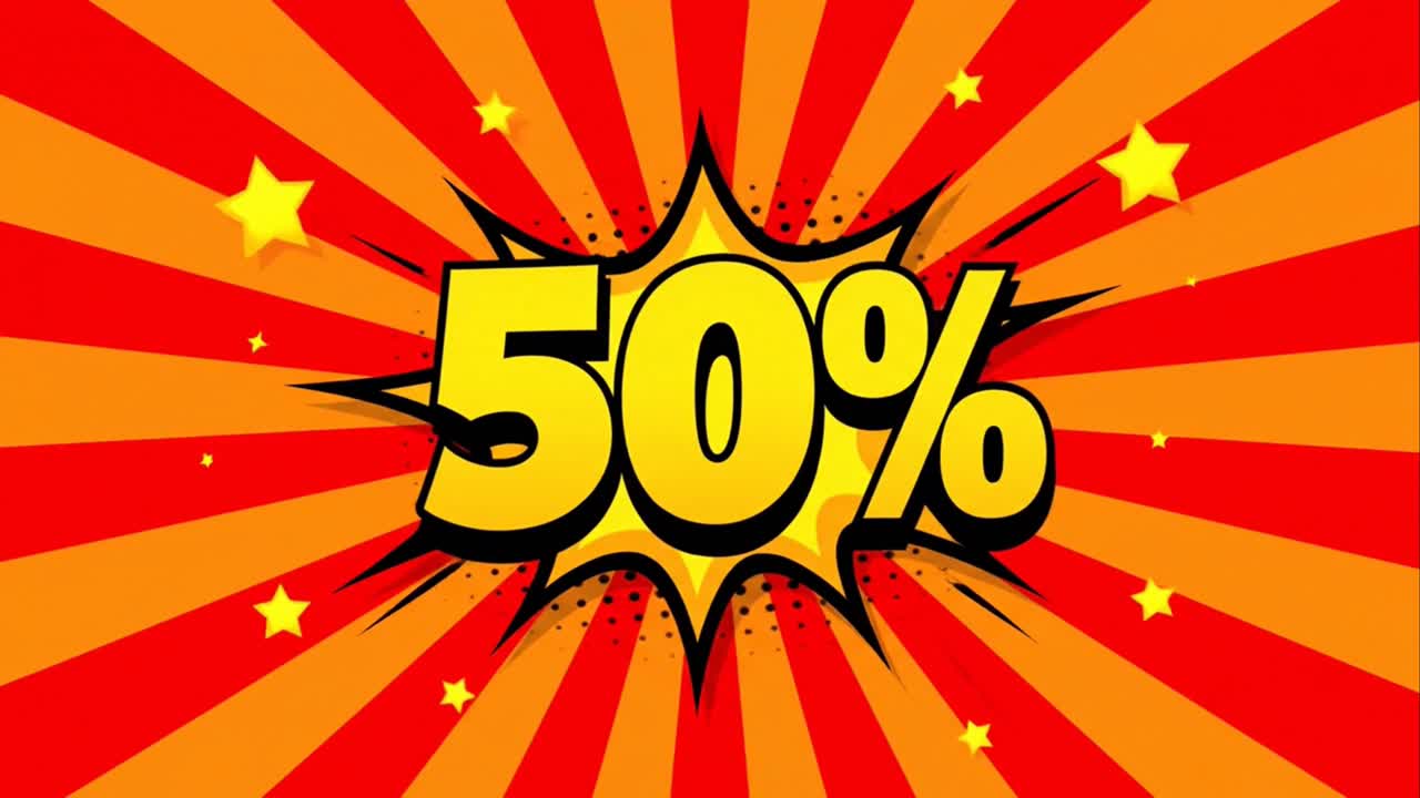 Fifty percent discount in a dynamic comic book pop art style