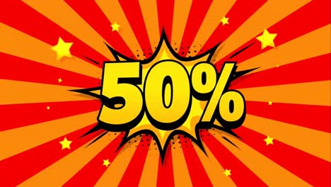 Fifty percent discount in a dynamic comic book pop art style