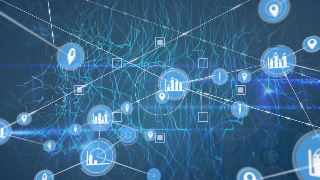Animation of network of connections with digital icons