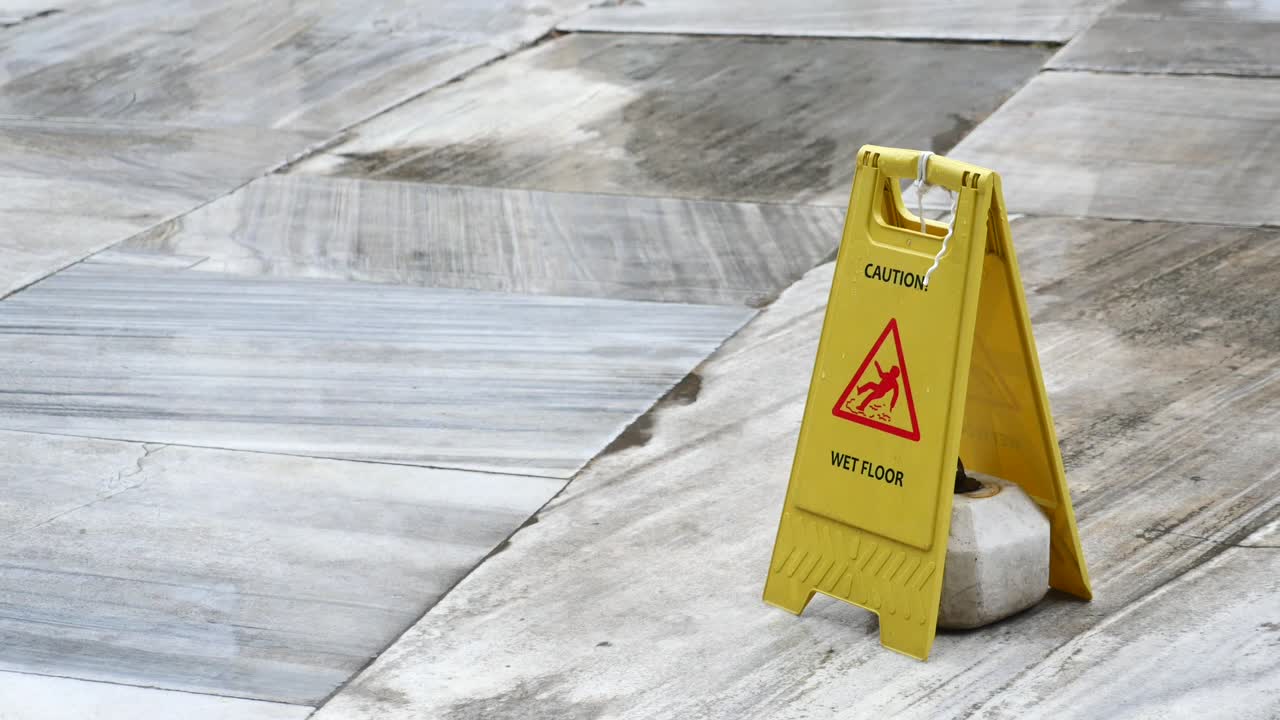 Wet Floor Sign on Tiles