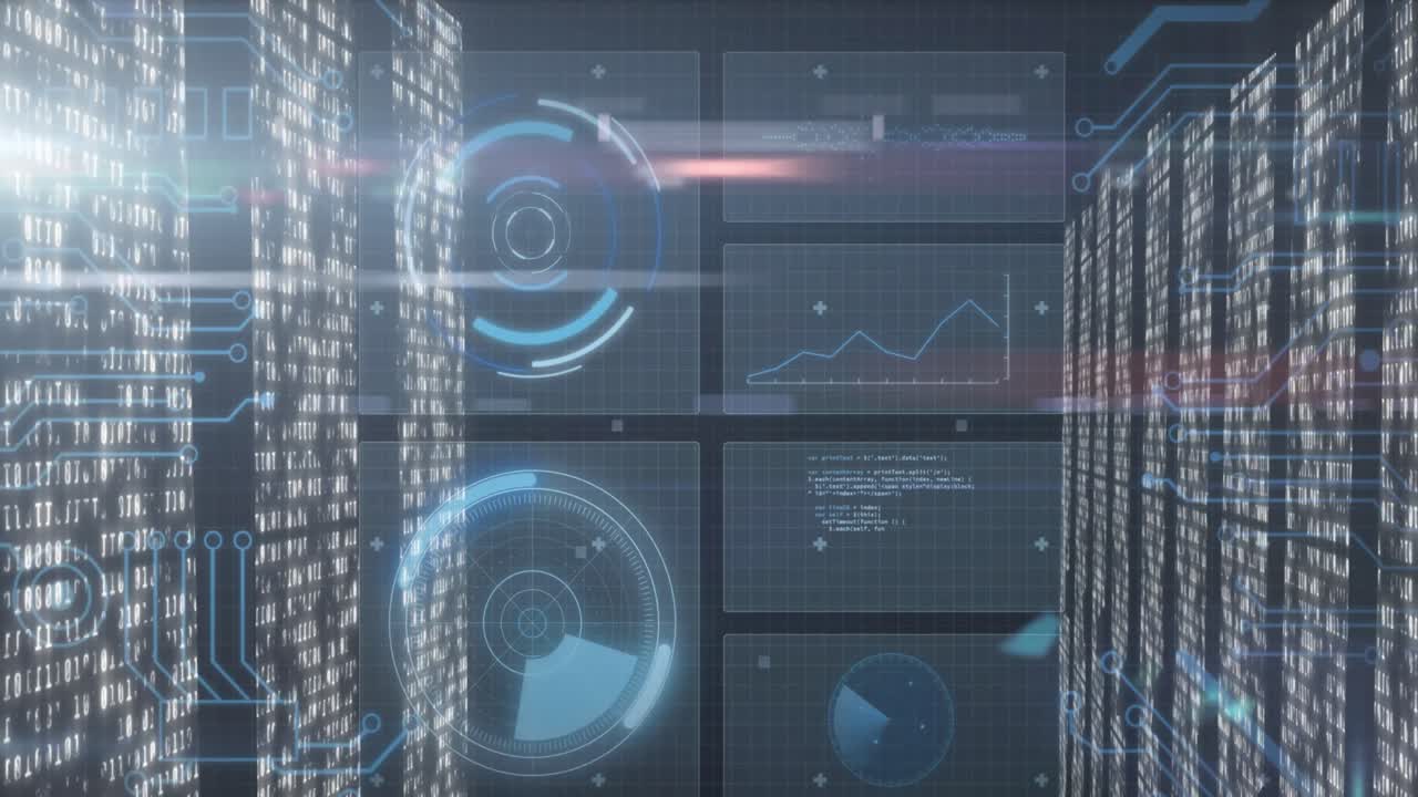 animación del procesamiento de datos con escaneo de alcance sobre fondo negro