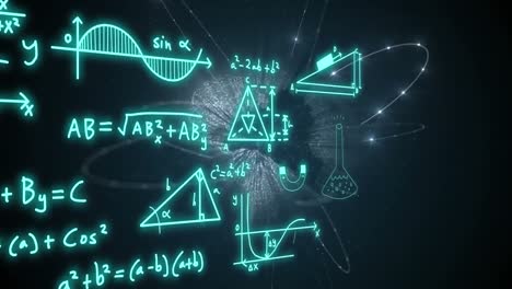 Animation-Mathematischer-Formeln-Und-Wissenschaftlicher-Datenverarbeitung-Auf-Schwarzem-Hintergrund