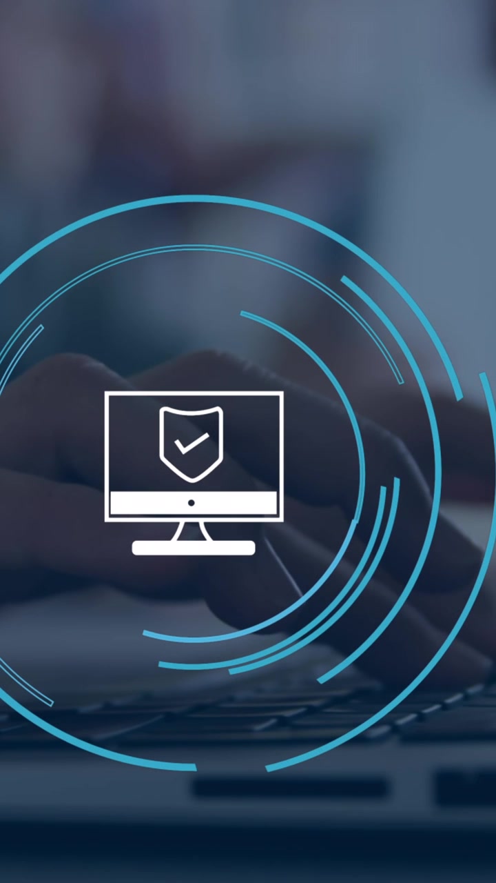 Animation of computer icon over caucasian businesswoman using laptop in office