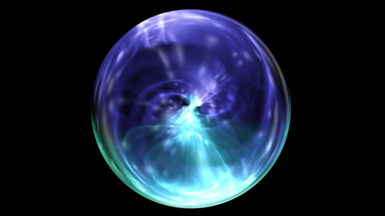 추상화 된 크리스탈 볼에서 영적인 명상, 어두운 배경에서 빛나는 에너지, 마법의 크리스탈 볼로 흐르는 영혼을 불러서 이야기합니다.