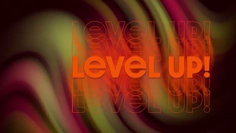 animation of level up text over shapes on black background