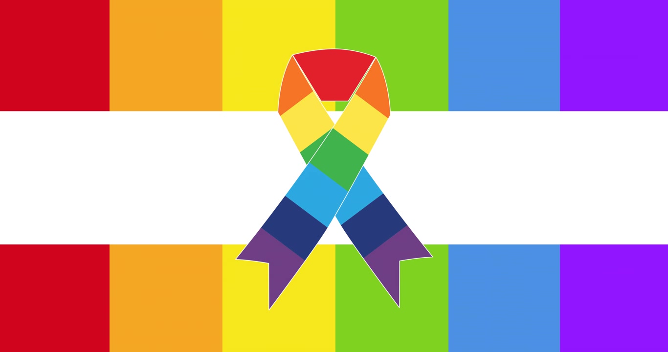Animation of rainbow ribbon over rainbow stripes
