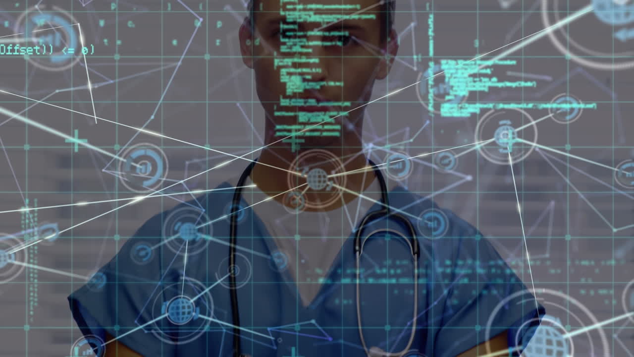 Animation of data processing over caucasian male doctor