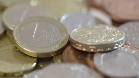 pound coins and euro coins rotating