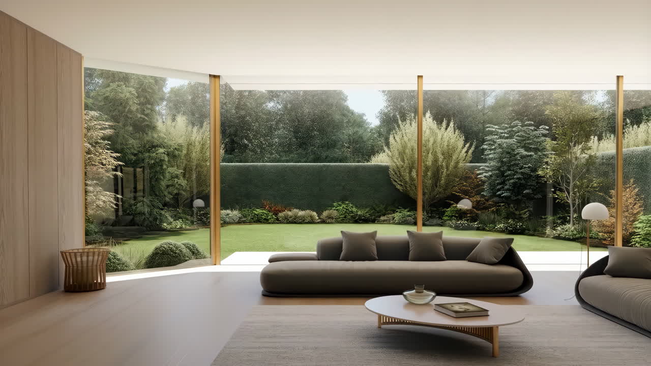 Modern Living Room with Garden View