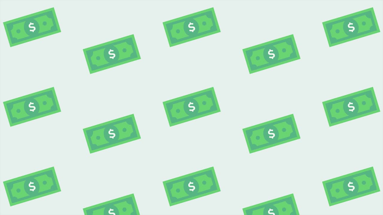 미국 달러 지폐 아이콘은 녹색 배경에 원활한 패턴, 금융 현금 아이콘은 돈 테마 패턴, 배경은 고해상도 모션 비디오 클립, 4k 비디오 모션 그래픽.