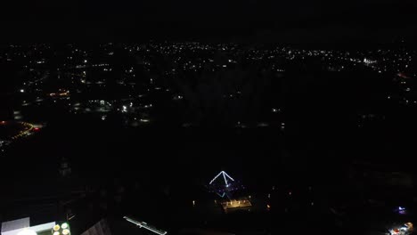 Aerial-top-down:-Firework-with-explosion-at-dark-night-sky-of-Mexico