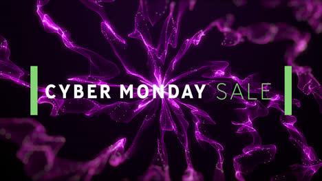 animation of cyber monday text and lines over dynamic abstract pattern against black background