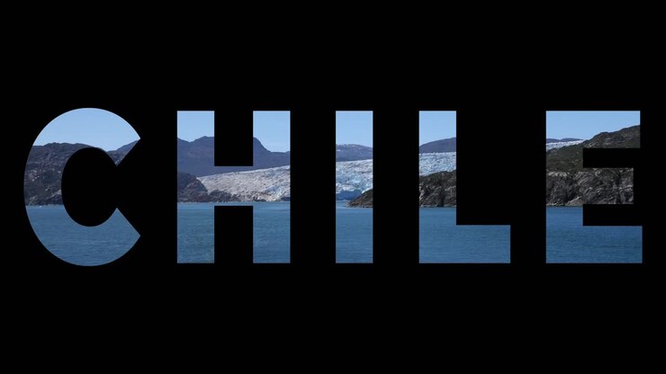 Shot Of Glacier And Landscape Overlaid With Graphic Spelling Out Chile