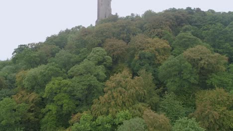 the national wallace monument, stirling's most famous landmark standing on the should of abbey craig, a hilltop overlooking stirling in scotland