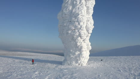 frozen monument in snowy mountains