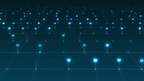 motion graphic of blue digital stoage icon and line linked network connection futuristic technology abstract background concept camera zoom seamless loop video