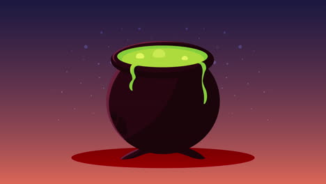 happy halloween animation with witch cauldron