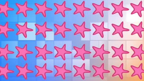 animation of multiple pink starfish over colorful squares