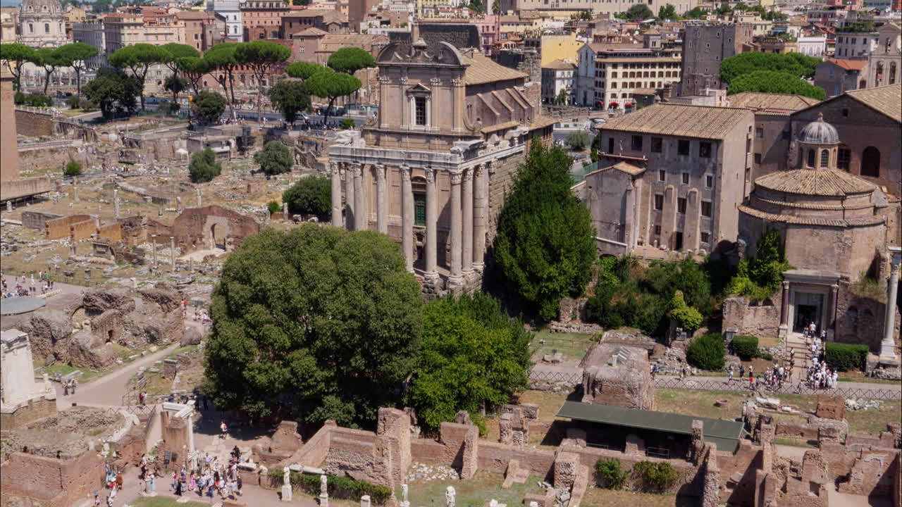 Panoramic View of the Ancient Roman Forum and Cityscape