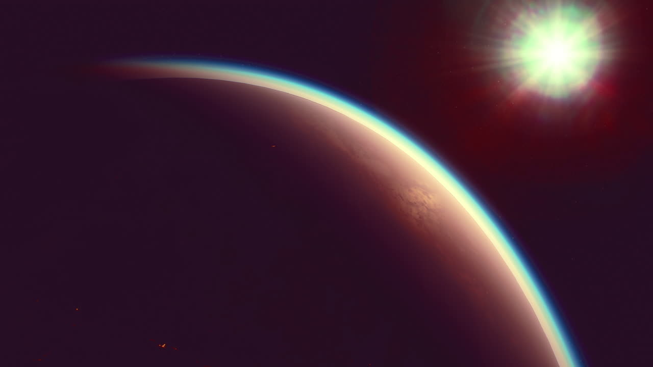 View of a distant planet illuminated by a bright star in space