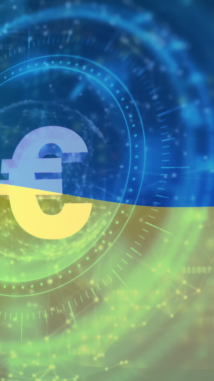 우크라이나의  ⁇ 발 위에 있는 스 ⁇  스캐닝과 유로 기호의 애니메이션