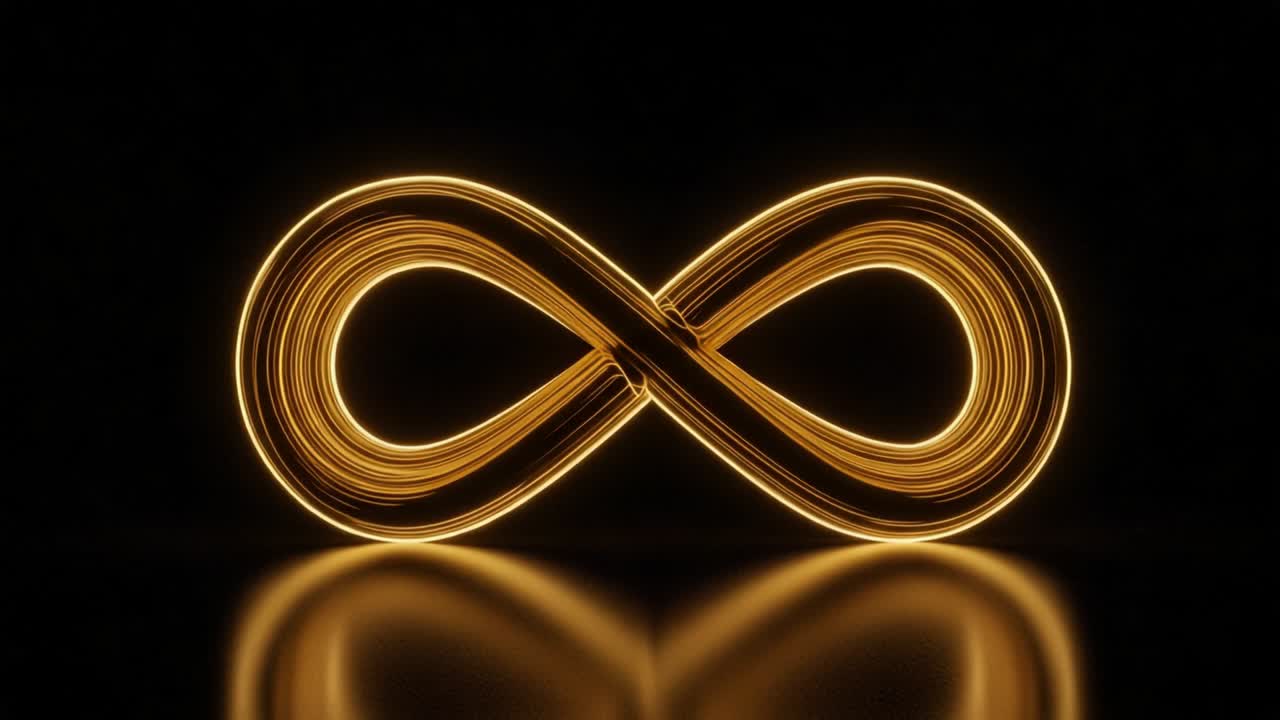 Captivating Golden Infinity Loop: A Stunning Visual Representation of Endless Possibilities and Timelessness in a Striking Black Background