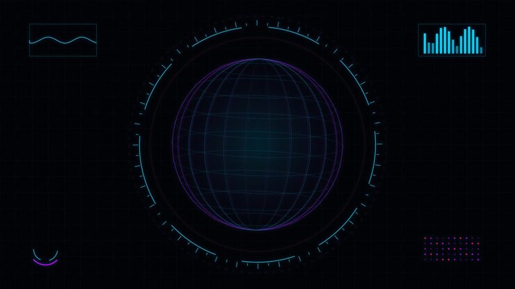 Digital HUD Interface with Rotating Wireframe Globe