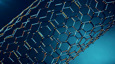 graphene atom nanostructure loopable animation. nanotube in form of honeycomb. concept nanotechnology and sciences. 3d animation