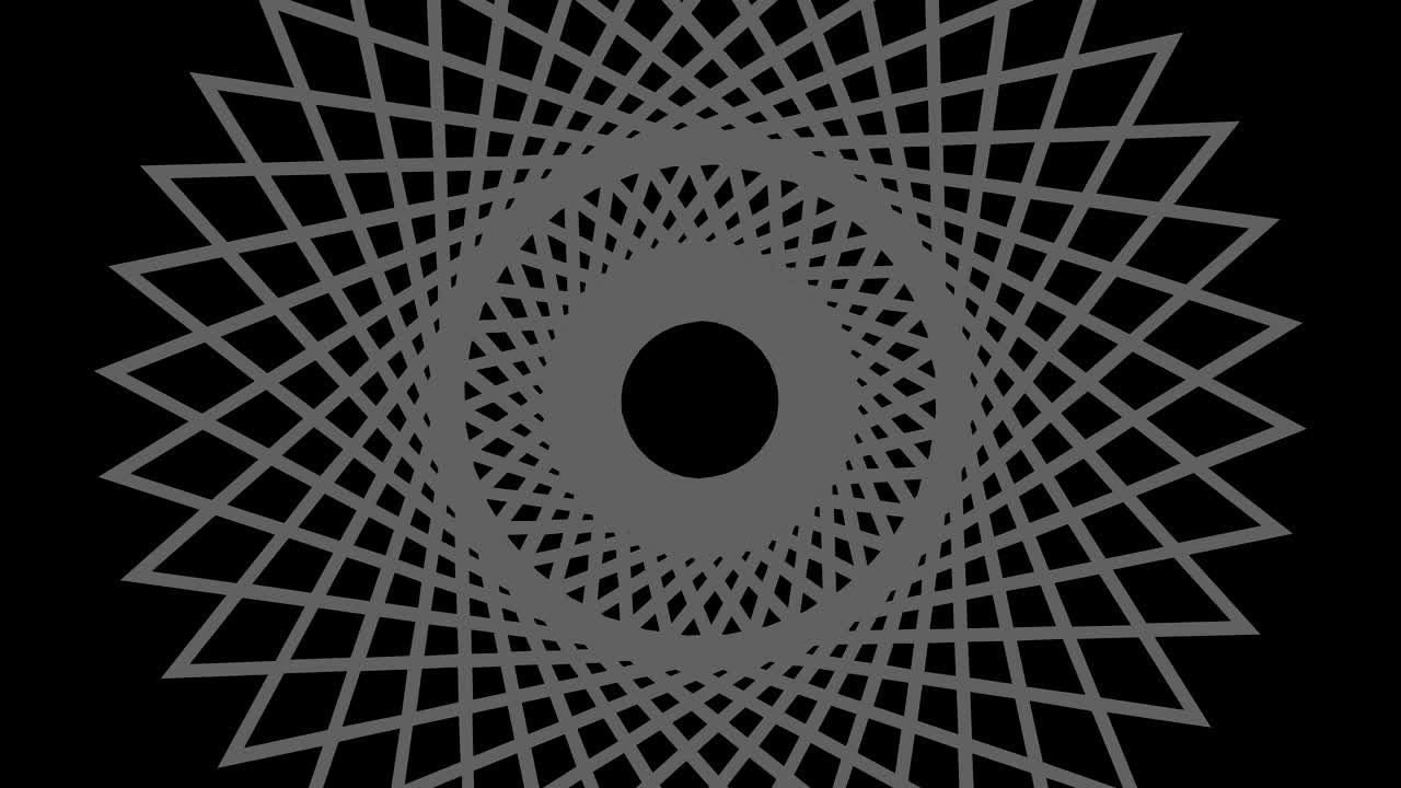 Graphic drawing in black and white with stroboscopic and hypnotic effect, while it rotates clockwise and increases in size.