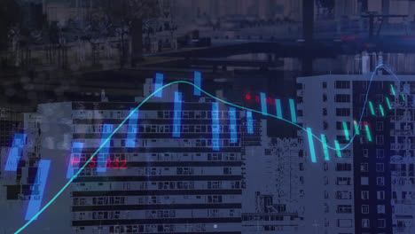 Animación-Del-Procesamiento-De-Datos-Financieros-Sobre-El-Paisaje-Urbano