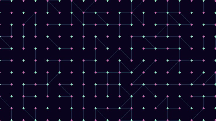Connected dots form intricate grid on black background