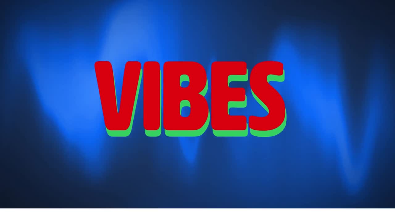 animación de vibraciones de texto en rojo, sobre azul moviéndose sobre fondo negro