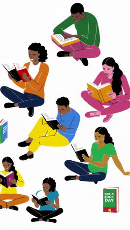 illustrations of diverse people reading books and celebrating world book day