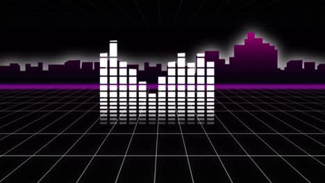 indicadores de nivel alcanzando y bajando contra el paisaje urbano por la noche