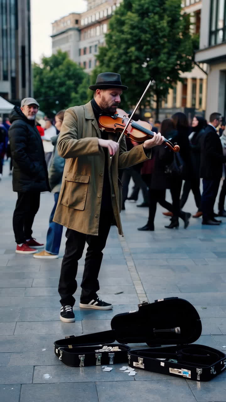 Street Violinist Performing in a City