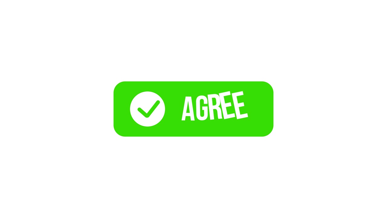 Animated Green Agree Button with Checkmark on White Background
