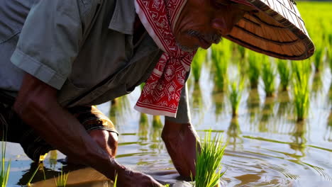 asian farmer working in a rice paddy