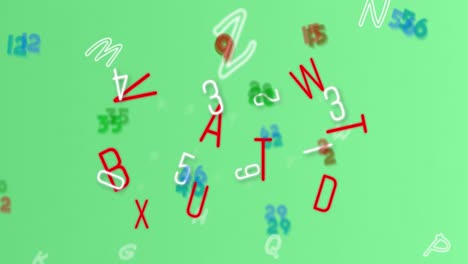 animación de letras y números sobre fondo verde