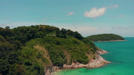 aerial shot of windmill viewpoint, nai han beach, phuket thailand