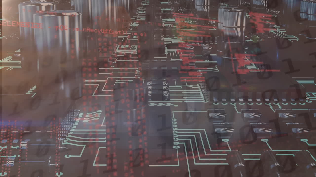 animación del procesamiento de datos sobre una placa de circuitos informáticos brillante