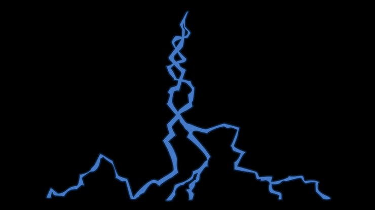 Animazione di un fulmine blu isolato su sfondo nero